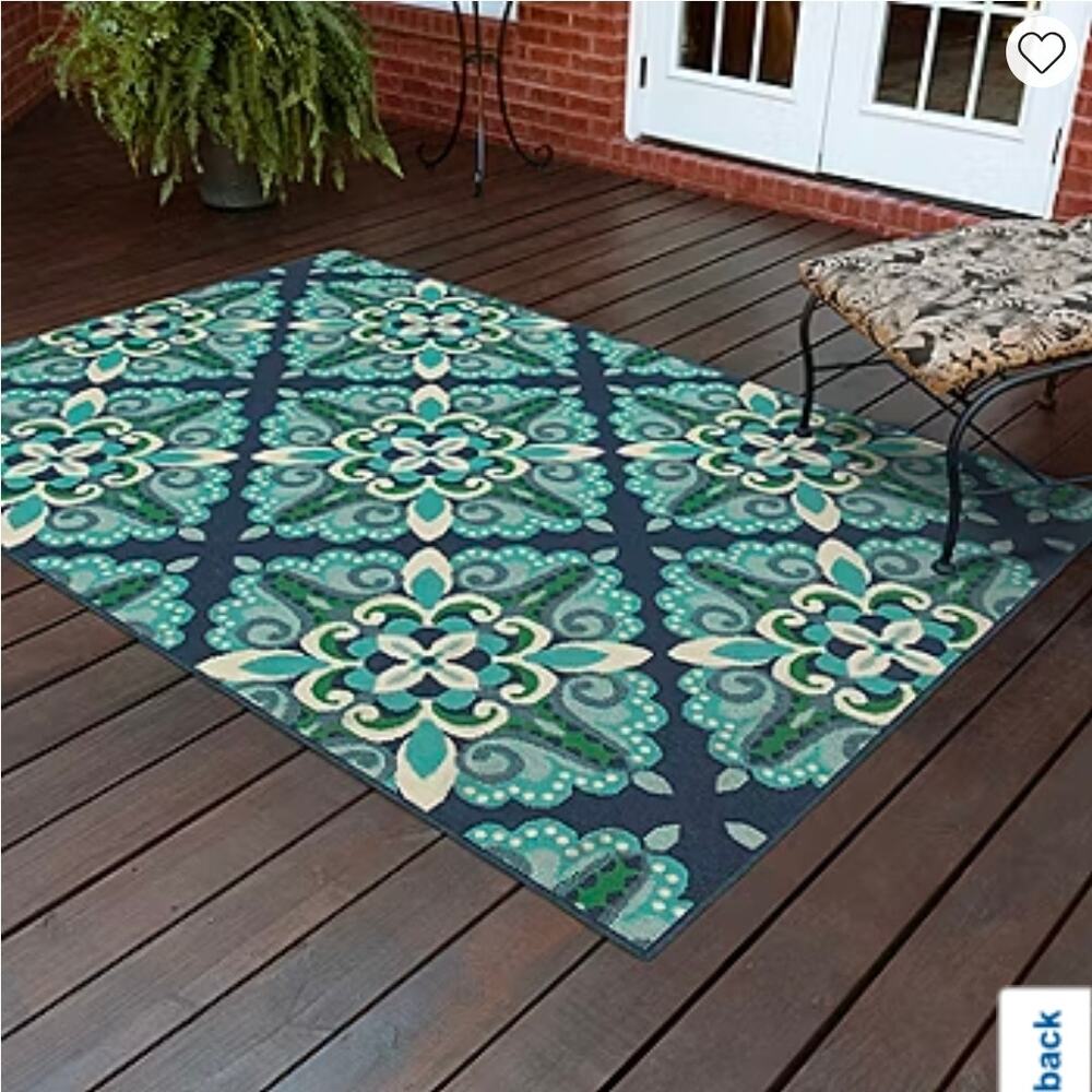 22"x34" Covington Home Medallion Indoor Outdoor Rectangle Accent Rug Blue Green